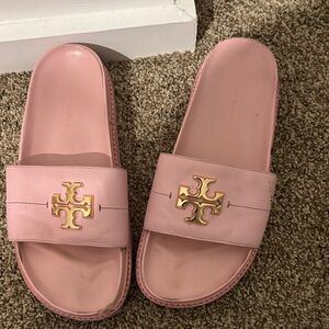 Tory Burch Blush Pink Slides with Gold Emblem